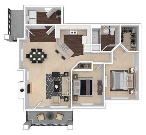 Floor plan for 2 beds, 1 bath, 989 sqft